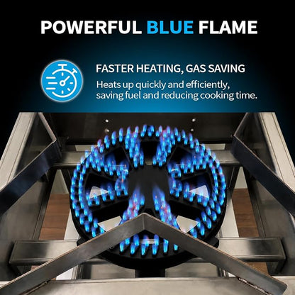 Stainless Steel Single Propane Burner – Outdoor Gas Cooker with 20 PSI Regulator, 200,000 BTU High-Power Portable Propane Stove for Outdoor Cooking, Turkey Frying, Seafood Boiling & More