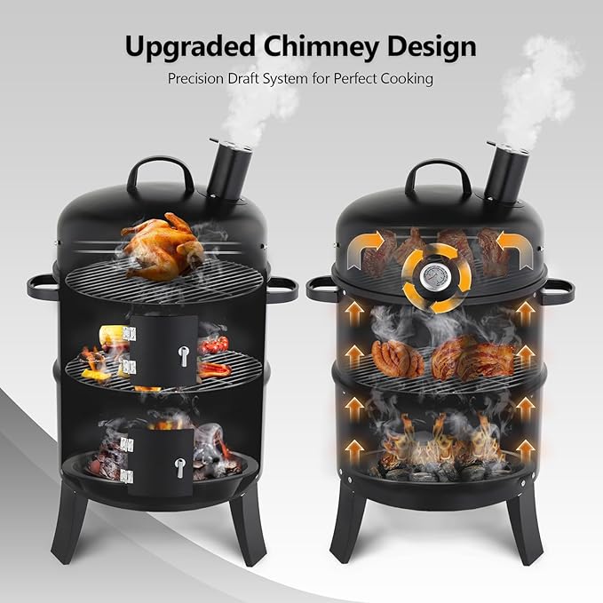 21" Portable Charcoal Grill Barbecue Grills with Thermometer, Layer Iron Round BBQ Grill for Garden Party Picnic Hiking Travel Backyard Cooking, Easy to Assemble, Asadores de Carbon (Black)