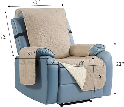 CUCRAF Non Slip Quilted Sofa Cover, Water Resistant Slipcover Furniture Protector for 1 Cushion Sofa Pet Friendly, Washable Couch Cover with Adjustable Elastic Straps (Small Recliner, Beige)