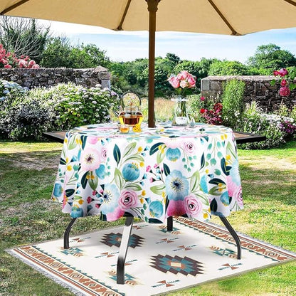 EHouseHome Outdoor Indoor 60inch Round Tablecloth with Umbrella Hole and Zipper, Waterproof Zippered Patio Cloths, Spring/Summer Table Covers for Backyard Circular Table/BBQs/Picnic
