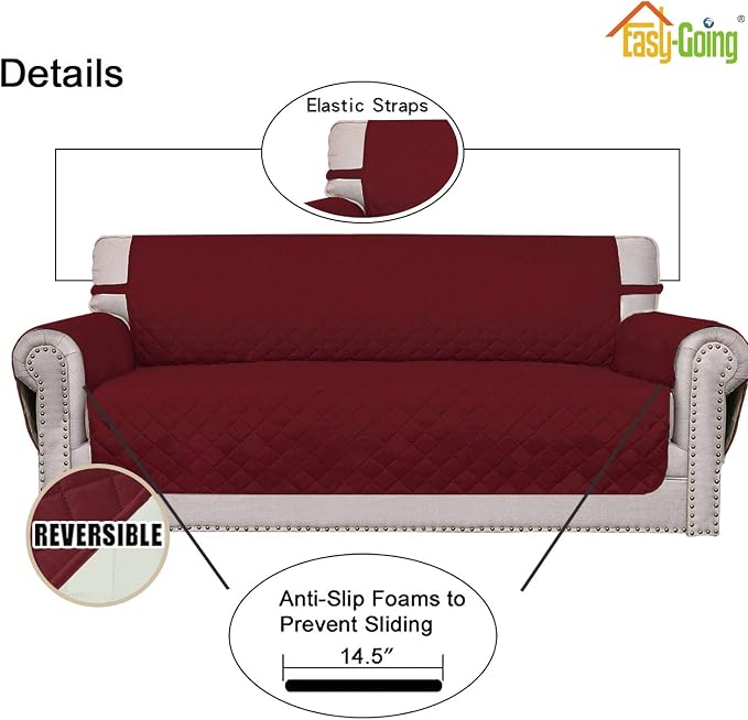 Easy-Going Reversible Couch Cover, 4 Seater Sofa, Christmas Red/Ivory | XX-Large Sofa, Washable Slipcover For Dogs, Water Resistant Mat, Living Room, Non-Slip Sofa Cover, Pet Friendly