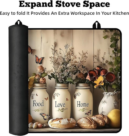 Multi-Design Stove Cover for Glass/Electric Stoves - 3-in-1 Heat-Resistant Protector Mat, Non-Slip Drying Rack 28"x20"