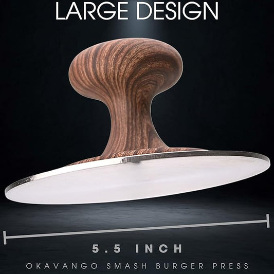 Okavango Burger Press Smash Burger Press - Hamburger Smasher Tool for Griddle & Grill Press Durable Stainless Steel Hamburger Press for Perfectly Cooked Smash Burgers - Burger Smasher (Wood Grain)