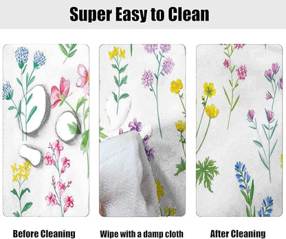 Spring Flowers Oval Fitted Tablecloth, Purple Lavender and Pink Floral Elastic Edged Table Cover, Fits to 60x84 In Tables, Table Cloths for Outdoor Picnic Camping and Indoor Kitchen Dining Party Use