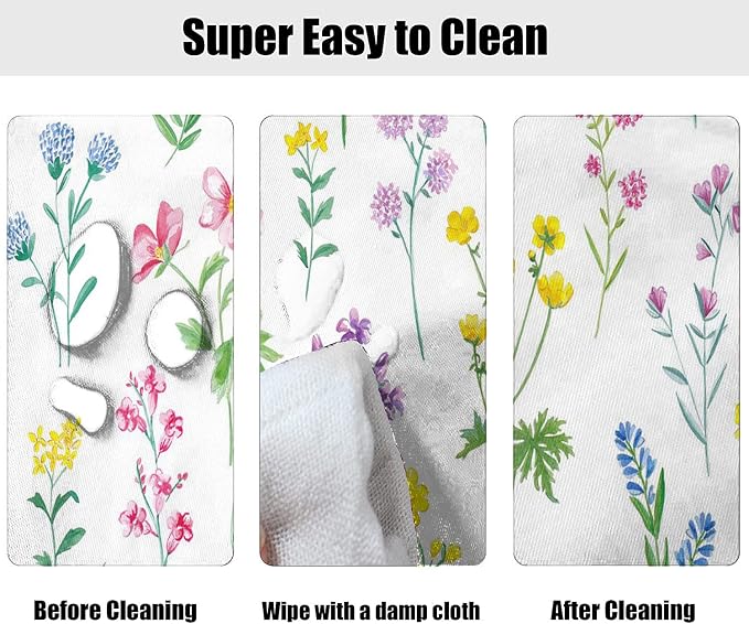 Spring Flowers Oval Fitted Tablecloth, Purple Lavender & Pink Floral Elastic Edged Cover, Fits to 48x68 in Tables, Cloths for Outdoor Picnic Camping Indoor Kitchen Dining Party Use