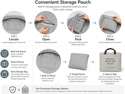 Treasure Garden Loveseat Cover, 300D Polyester Outdoor Deep Seating Sofa Cover, Water Resistant, UPF50+ UV Protection, Elastic Hem, Spring Cinch Lock, Built-In Pouch & Storage Bag, Gray