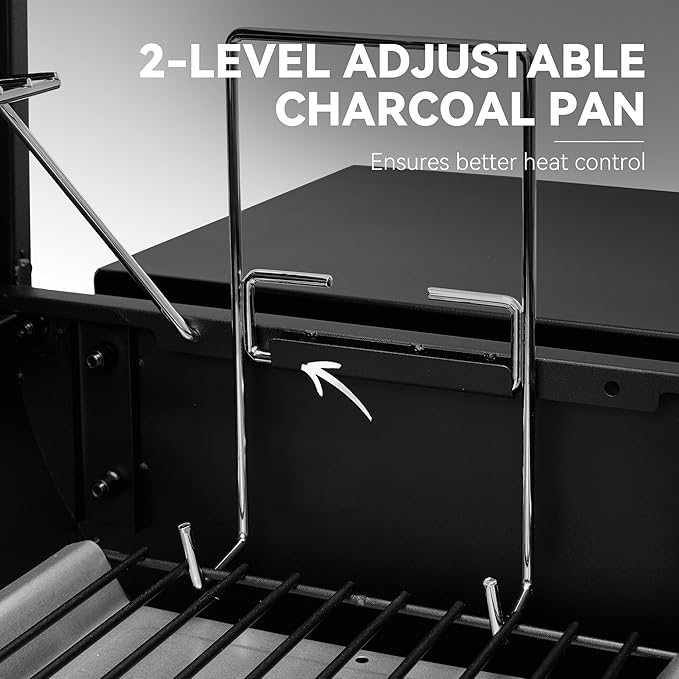 Royal Gourmet CC1624S Barrel Charcoal Grill with Offset Smoker, 552 Sq. In. Cooking Area, Steel Front Shelf, Steel Side Shelf with Hooks, Charcoal Grill for Outdoor Grilling, Black