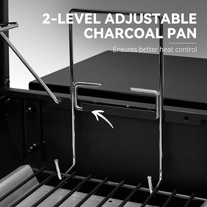 Royal Gourmet CC1624S Barrel Charcoal Grill with Offset Smoker, 552 Sq. In. Cooking Area, Steel Front Shelf, Steel Side Shelf with Hooks, Charcoal Grill for Outdoor Grilling, Black
