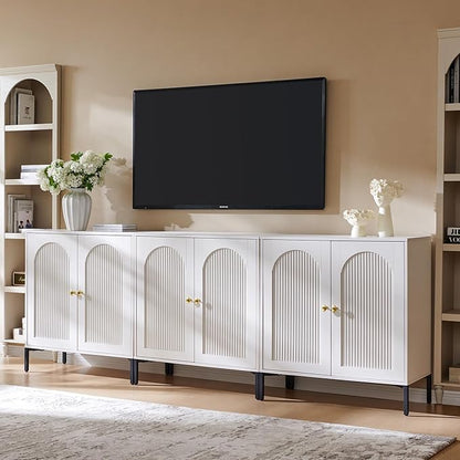 IFBUY Modern Sideboard Buffet Cabinet, 92.63" W Fluted Arched Buffet Cabinet with Storage and Adjustable Shelves, Wooden Modular Coffee Bar Cabinets for Kitchen, Entryway, White