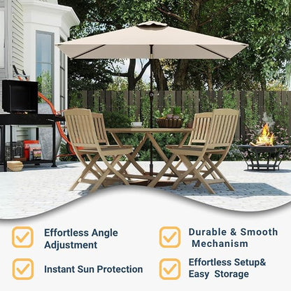 6.5' x 10' Rectangular Patio Umbrella Large Outdoor Market Umbrella w/UV Protection, Push Button Tilt and Crank Lift, Rectangle Table Umbrella for Garden, Deck, Pool, Patio, Beige