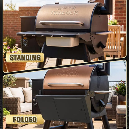 Upgraded Folding Front Shelf for Traeger Pro 22 & Pro 575, Ironwood 650 – All-in-One Grill Prep Table with Stainless Steel Basin, Cutting Board, Lid & 5 Hooks, Heavy-Duty Replacement for BAC362