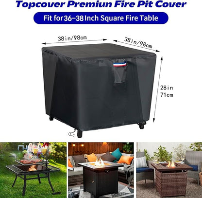 Fire Pit Cover,38 inch Square Propane Gas Outdoor Fire Table Cover,600D Waterproof and Windproof Heavy Duty Fabric Firepits Covers for Patio Table Fireplace －38"Lx38"Wx28"H,Black