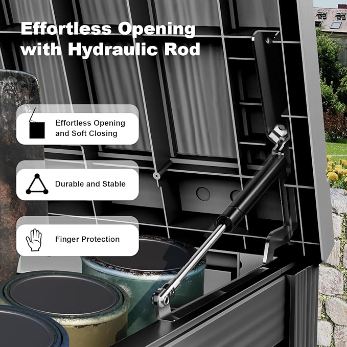 200 Gallon Large Outdoor Storage Box Waterproof, UV Resistant Resin Deck Box with Hydraulic Rod for Patio Furniture,Garden Tools,Cushions, Easy to Install（Black）