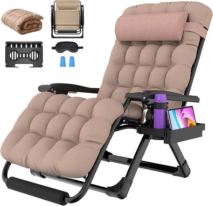 Suteck Oversized Zero Gravity Chair,500LBS 33In XXL Outdoor Recliner Chairs | w/Removable Cushion&Headrest, Camping Lounge Chair w/ Upgraded Lock&Footrest, Reclining Patio Chairs for Indoor Outdoor