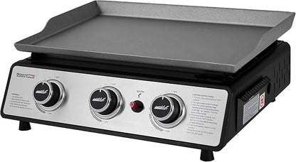 Royal Gourmet PD1301S Portable 3-Burner Tabletop Gas Griddle, 25,500 BTU Cooking Power, 304 Sq. In. Cooking Surface, Ideal for Camping & Tailgating, Black & Silver