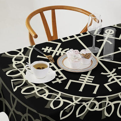 Vintage Viking Pattern Tablecloth, Viking Ancient Runic Scandinavian Celtic Seasonal Table Cloth Waterproof Wipeable Table Cover for Picnic Holiday Party Kitchen Dining 55x75