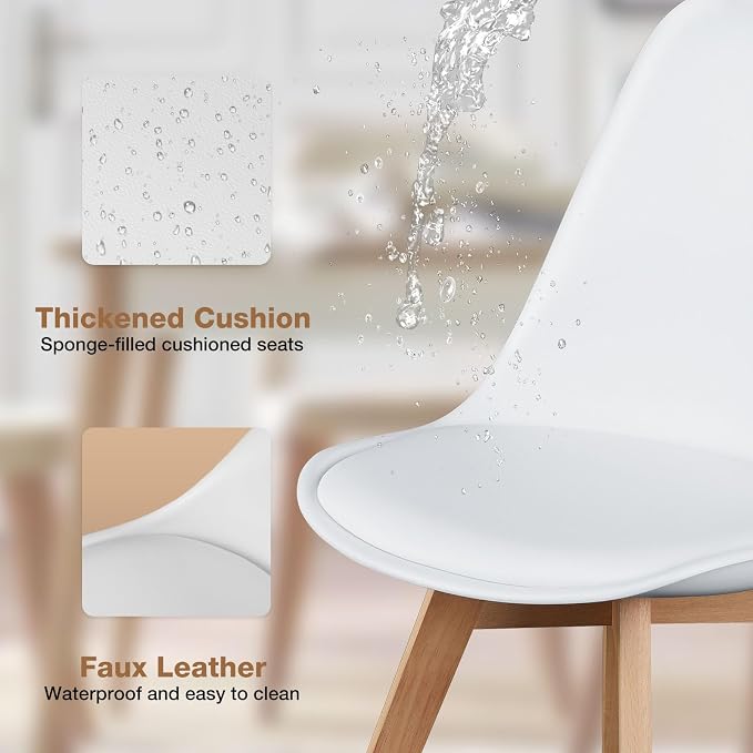 OLIXIS Modern Dining Chairs Set of 8, Plastic Kitchen Chairs with Wood Legs and Backrest, Lightweight Side Chair for Bedroom, Living Room, Apartment, White