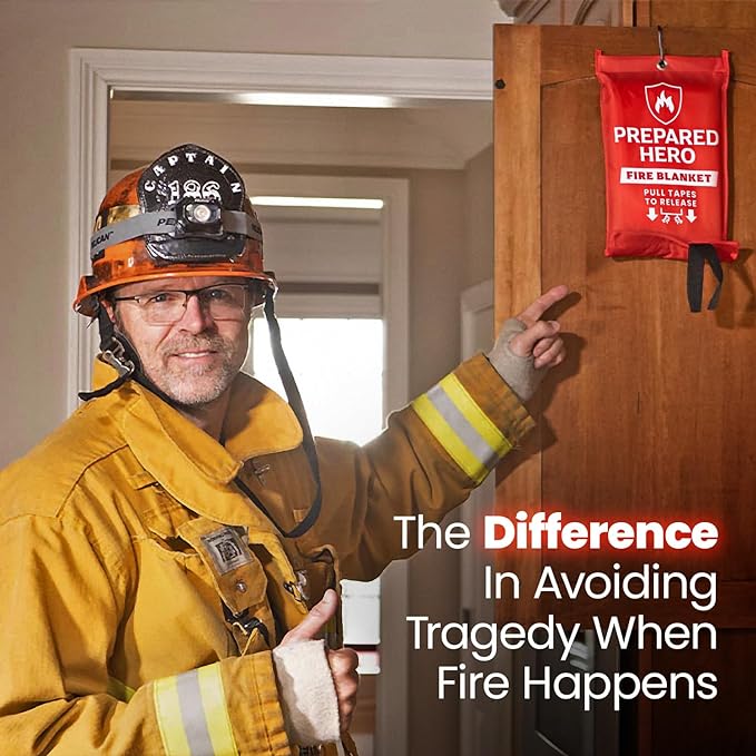 Prepared Hero Emergency Fire Blanket - 4 Pack - Fire Suppression for Kitchen, 39” x 39” Fiberglass Fire Blanket for Home