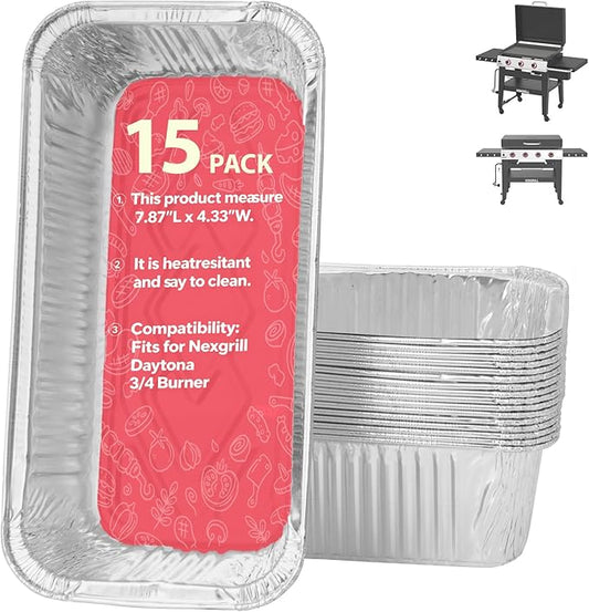 Griddle Grease Cup Liners for Nexgrill Daytona 3/4 Burner 720-1058 720-1115 720-1057 Grills, Aluminum Grease Tray Replacement for Nexgrill Daytona 30 in & 36 in Flat Top Griddle Accessories, 15 Packs