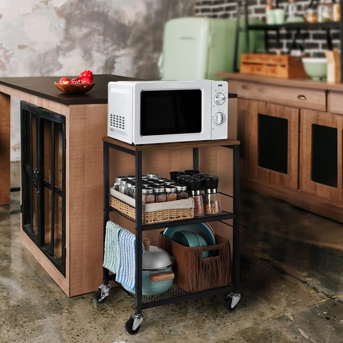 LIANTRAL 3 Tier Rolling Cart, Kitchen Carts on Wheels Utility Cart for Home | Multifunctional Utility Cart with Storage and Steel Frame for Kitchen, Bathroom, Living Room, Bar, Office