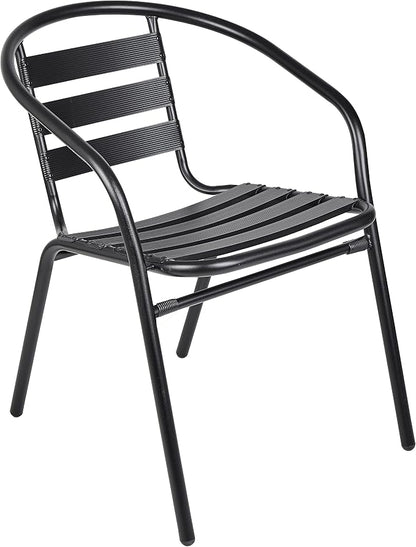 Indoor Outdoor Set of 4 Black Restaurant Metal Aluminum Slat Stack Chairs Lightweight