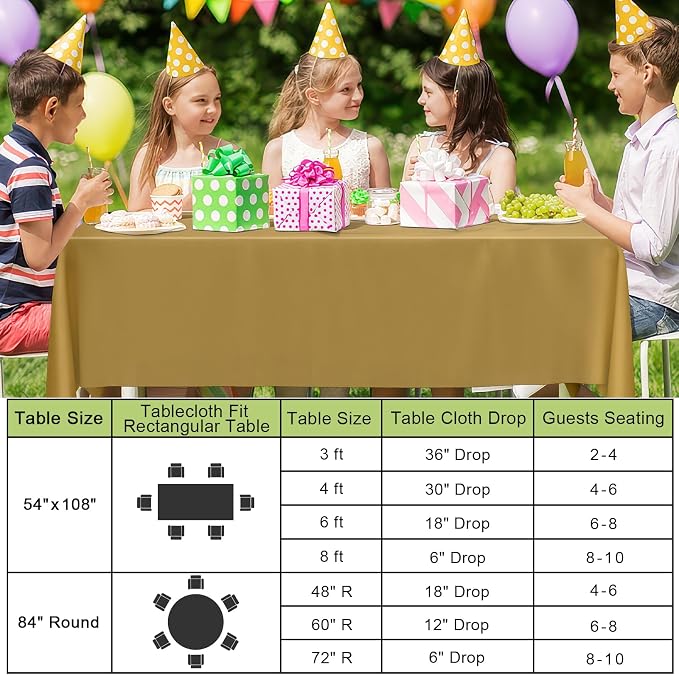 Smiry Disposable Table Cloth 3 Pack, 84 Inch Round Waterproof Plastic Tablecloth, Decorative Round Table Covers for Party, Birthday, Picnic, Gold