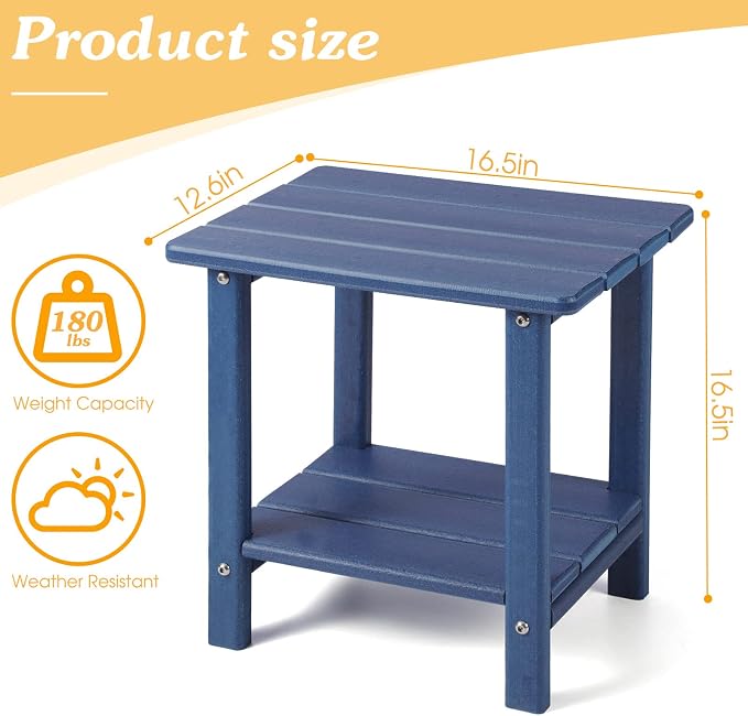 Apolimi Adirondack Outdoor Side Table, 2-Tier Sturdy Patio End Table Weather Resistant, 16.5" Solid Side Table for Patio, Pool, Porch