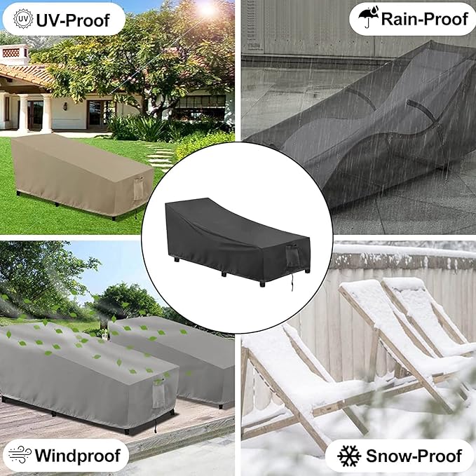 OutdoorLines Outdoor Waterproof Patio Chaise Lounge Chair Cover - UV Resistant Lounger Covers Heavy Duty Weatherproof Patio Sofa Furniture Covers, 2 Packs, 64Wx28Dx30H Inches, Black