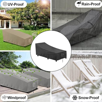 OutdoorLines Outdoor Waterproof Patio Chaise Lounge Chair Cover - UV Resistant Lounger Covers Heavy Duty Weatherproof Patio Sofa Furniture Covers, 2 Packs, 68Wx30Dx30H Inches, Black