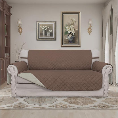 Easy-Going Sofa Slipcover Reversible Loveseat Sofa Cover Couch Cover for 2 Cushion Couch Furniture Protector with Elastic Straps for Pets Kids Dog Cat (Oversized Loveseat, Brown/Beige) | Oversized Loveseat Slipcover For Dogs, Water Resistant Mat, Livin...