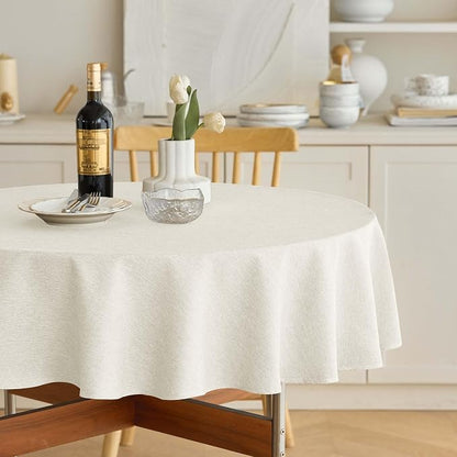 Decorelia Waterproof Faux Linen Tablecloth for Round Dining Table, Decorative Fabric Rustic Tablecloth Cover for Holiday, Banquet, Outdoor & Kitchen Table(60 Inch, Round (2-4 Seats), Ivory)