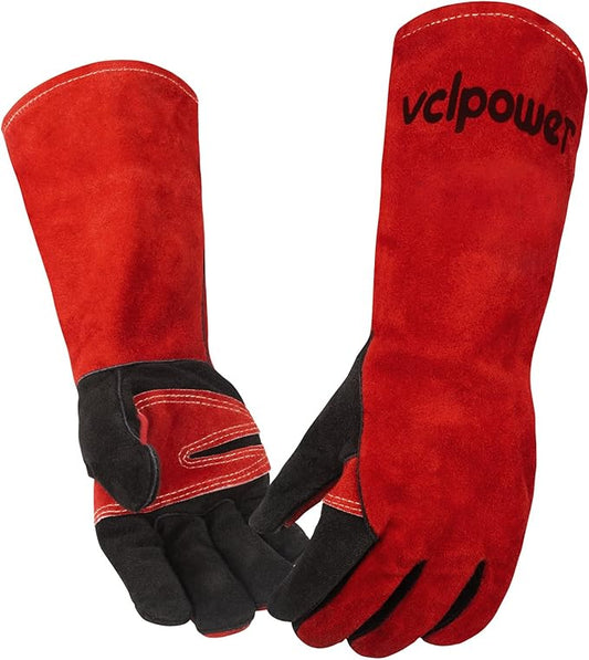 vclpower Welding Gloves 16 Inches 932°F Extreme Heat Fire Resistant Leather Forge Gloves for Mig, Tig, Stick, BBQ, Fireplace, Wood Stove, Furnace, Animal Handling, Handling Dry Ice - Safety Work L