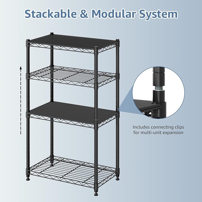 DUMOS 2-Tier Metal Storage Shelves, Wire Shelving, Storage Rack, 23.3" W | Heavy Duty Steel Shelves, Wire Adjustable Standing, Kitchen Bathroom Garage Pantry Organizers, 22.3"H