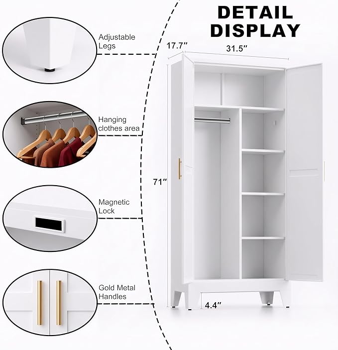 71" H Metal Storage Cabinets,Garage Storage Cabinet,Tall Pantry Cabinet with Doors,Kitchen Food Storage Cabinet,Farmhouse Storage Cabinets for Kitchen, Dining Room