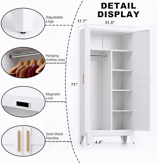 71" H Metal Storage Cabinets,Garage Storage Cabinet,Tall Pantry Cabinet with Doors,Kitchen Food Storage Cabinet,Farmhouse Storage Cabinets for Kitchen, Dining Room