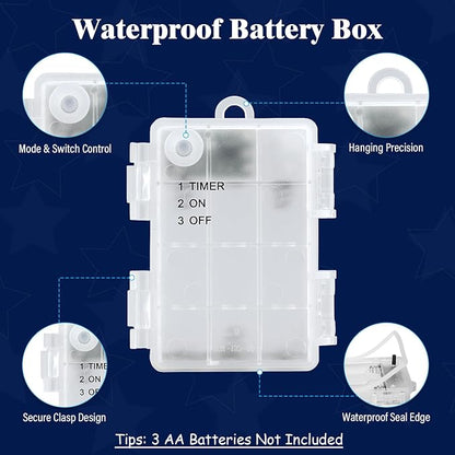 cshare Red White and Blue Lights Battery Operated, 4th of July Lights with Timer Outdoor Waterproof 9.8ft 30 LED for 4th of July Independence Day Decorations Garland Party Garden 2 Packs