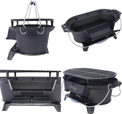 Cast Iron Charcoal Grill, Hibachi Grill Outdoor Portable Charcoal BBQ, Durable Tabletop Skillet Compact Camping Cooker for Tailgating Picnics Hunting (19.6 L × 10.6 W × 8.2 H)