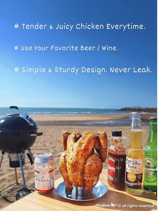 Meykers Beer Can Chicken Stand [New Upgraded] for Grill Smoker Oven | Vertical Beer Butt Chicken Holder Roaster | Made of 304 Stainless Steel Dishwasher Safe | BBQ Rack Barbeque Accessories (1 Pack)