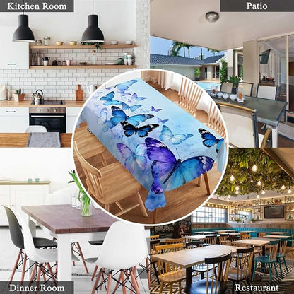 Swono Butterflies Table Cloth Rectangle Tables Nature Butterflies Blue Kitchen Table Cover Oblong 52"X70" Tablecloth for Dining Table Buffet Parties Patio and Camping