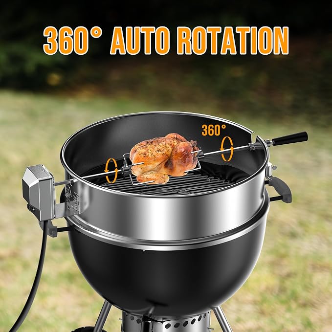 Skyflame Charkettle Stainless Steel Rotisserie Ring Kit | 21 1/2–22 1/2 inch Outer Diameter, Charcoal Kettle Grills, Compatible with Weber 2290, Other Models