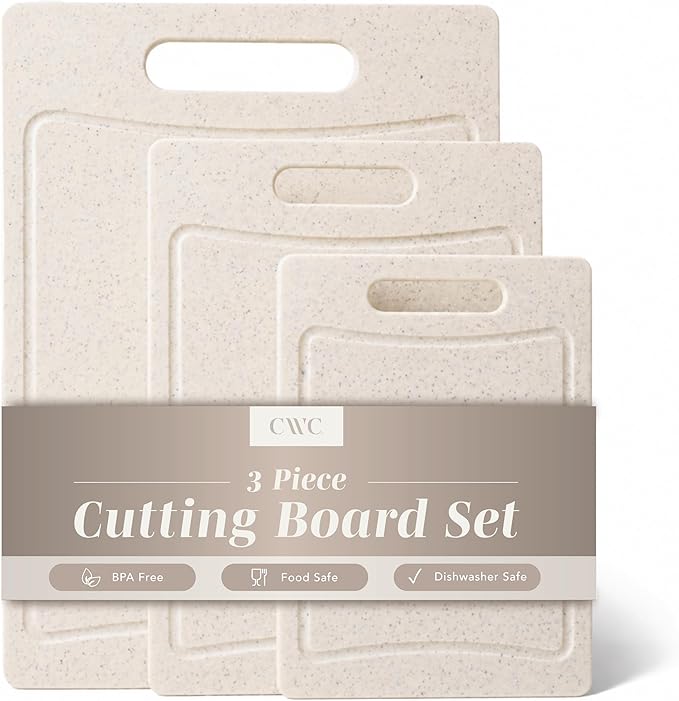 COOK WITH COLOR Non-Slip Cutting Board Set – Kitchen Essentials with Easy Grip Handle for Meat, Veggies, and Fruits, 3 Cutting Boards, Speckled White