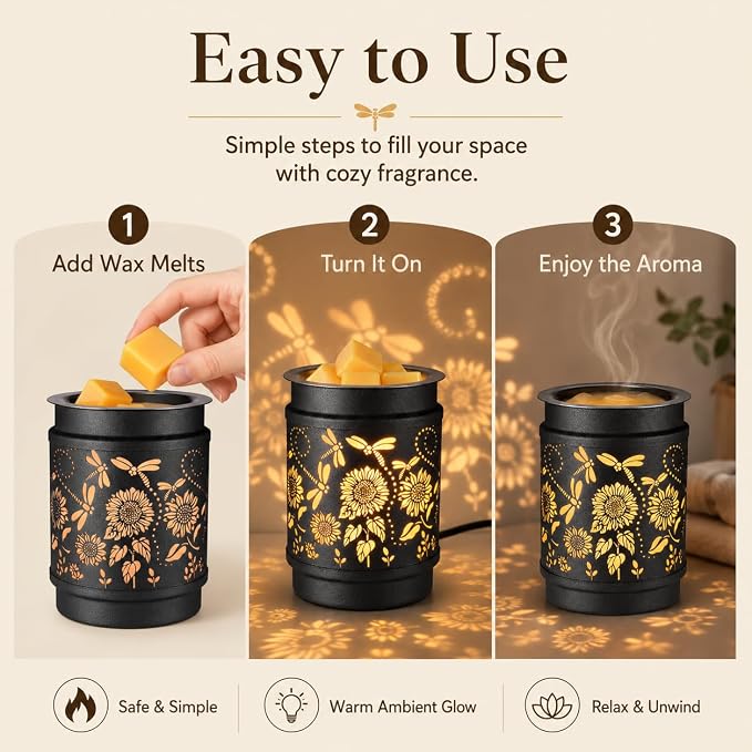 kobodon Sunflower Wax Melt Warmer Metal Wax Warmer for Scented Wax | Electric Fragrance Candle Oil Burner 2 in 1 Wax Melts as Gifts for Moms Grandma Women Girls