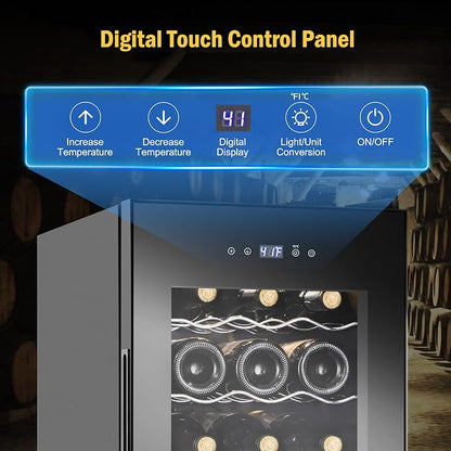 FoMup Wine Fridge 18 Bottles, Small Wine Cooler Refrigerator Freestanding with Digital Temperature Control Safety Lock, Frost Free for Red White Wine, Champagne