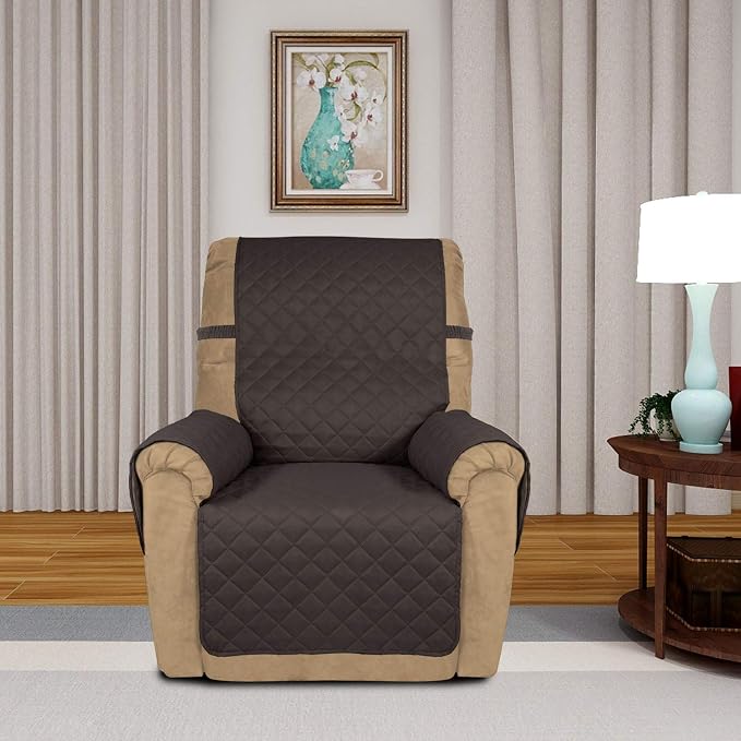PureFit Reversible Recliner Chair Covers Couch Covers for Dogs, 19 in | Chocolate/Beige, Water Resistant Couch Protector, Washable Pet Couch Cover with Non Slip and Elastic Straps For Kids