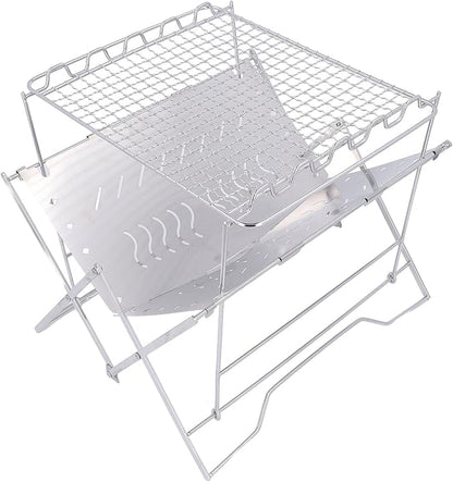 Barbeque Grill Foldable Stable Base Stainless Steel Wood Burning Charcoal Grill, Portable Multi Purpose Outdoor BBQ Grill with Storage Bag for Camping Picnic