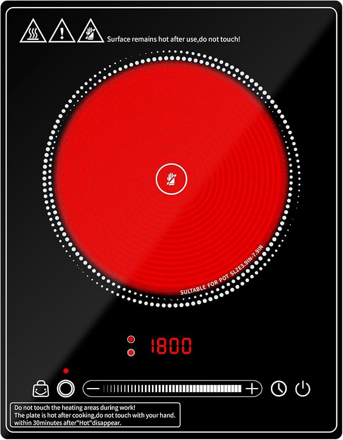 Single Burner Electric Cooktop,110V 1800W portable cooktop,Electric Stove Top with LED Knob Control,10 Power Levels, 2HTimer, Safety Lock, portable cooktop Overheat protection