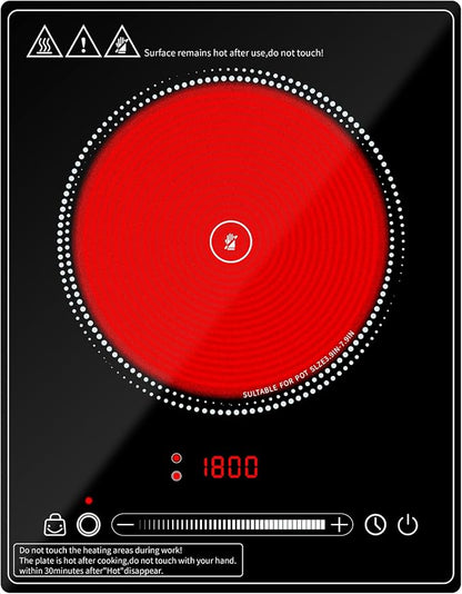 Single Burner Electric Cooktop,110V 1800W portable cooktop,Electric Stove Top with LED Knob Control,10 Power Levels, 2HTimer, Safety Lock, portable cooktop Overheat protection