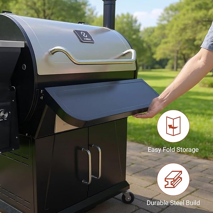 Z GRILLS Folding Front Shelf for 700 Series Pellet Grills, Steel Grill Accessory for Outdoor BBQ, Food Prep and Extra Storage