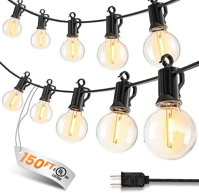 150FT 77 LED Outdoor String Lights, G40 Shatterproof String Lights, IP65 Waterproof Connectable Outside Patio Light for Backyard Porch Balcony Garden Decor Christmas Camping Gazebo