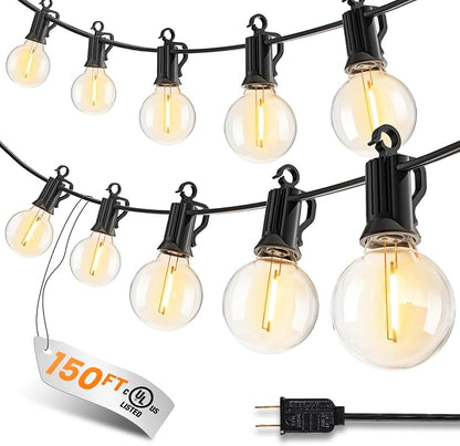 150FT 77 LED Outdoor String Lights, G40 Shatterproof String Lights, IP65 Waterproof Connectable Outside Patio Light for Backyard Porch Balcony Garden Decor Christmas Camping Gazebo